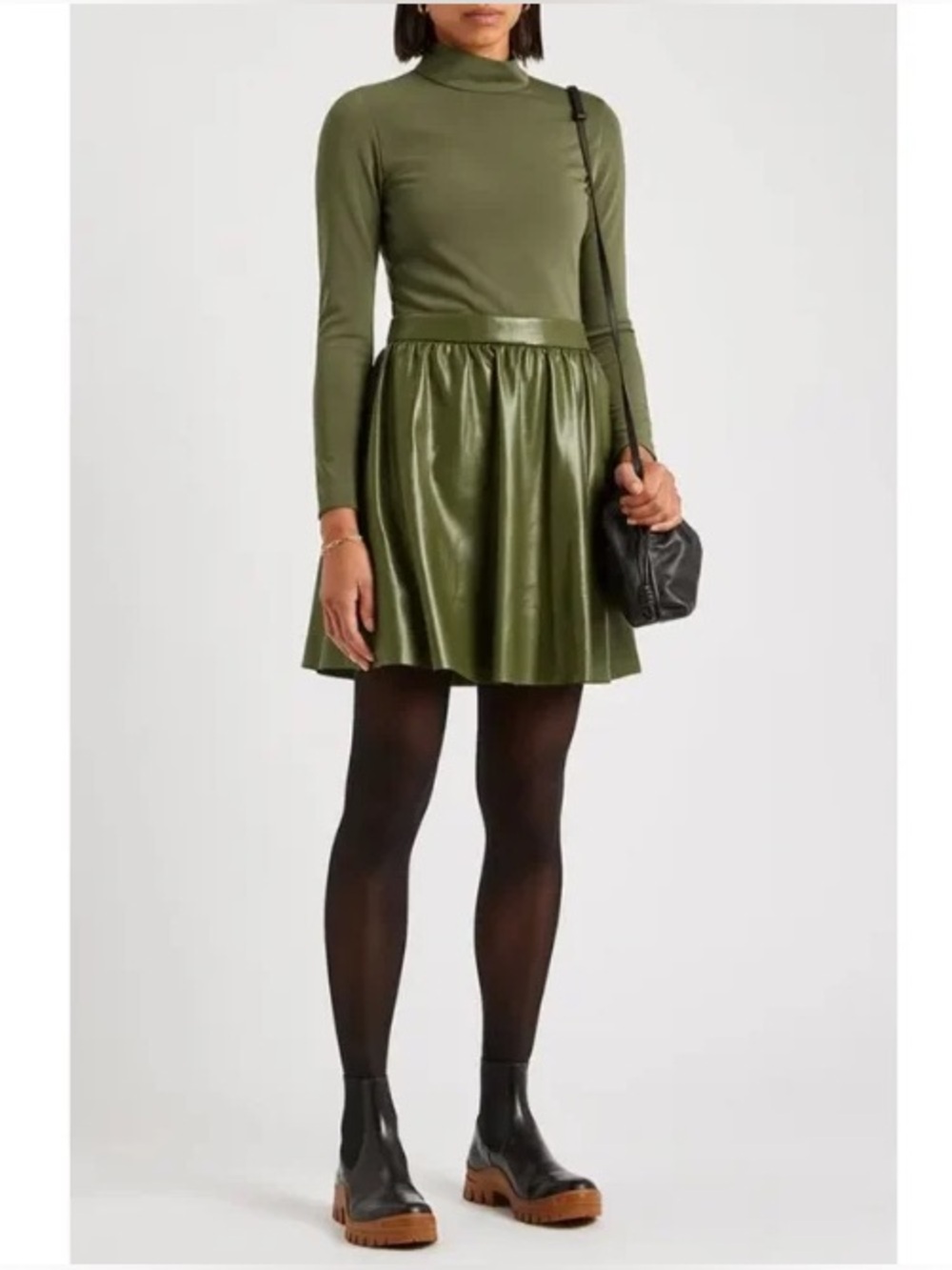 Alice + Olivia Chara Olive Green Vegan Leather Mini Dress – Size 4